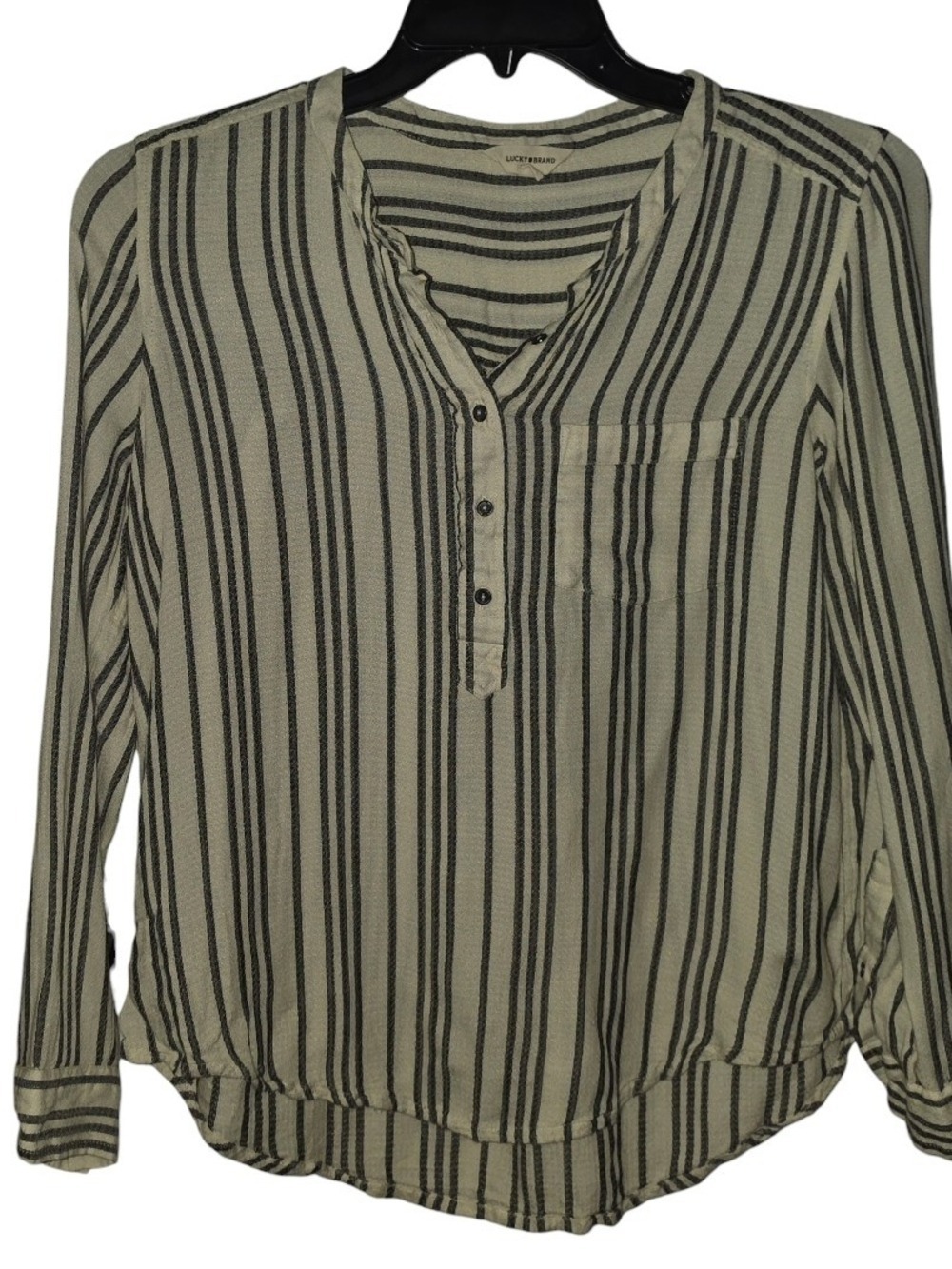 Lucky Brand Striped Blouse Small Off White Long Sleeve